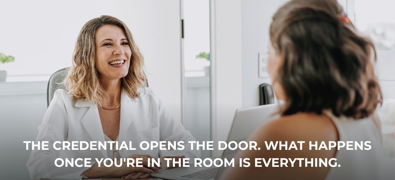 The menopause credential opens the door. Consultation settings